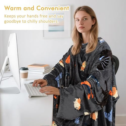 Catalonia Wearable Blanket with Sleeves & Foot Pocket for Adults - color: Dog Grey, size: Fleece