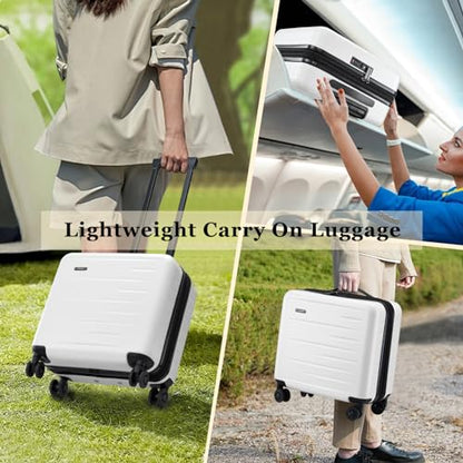 CENSIEN Expandable 16 Inch Carry On Luggage Airline Approved Small Suitcase - color: White, size: 16 Inch EXT