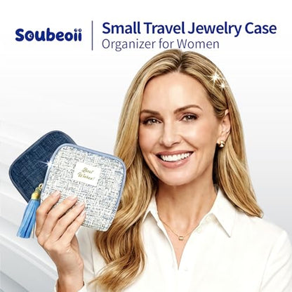 2PCS Small Travel Jewelry Case with Earring Box Mini Jewelry Case - color: 2PCS Dark blue and light blue
