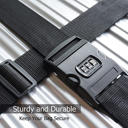 2 PCS Luggage Strap 78" x 2" Suitcase Belts Wide Adjustable Packing Straps Travel Accessories, Black&Combination Lock - color: 2pcs Black Lock