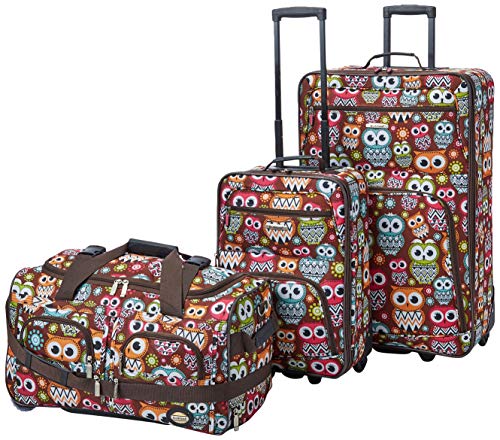 Rockland Vara Softside 3-Piece Upright Luggage Set,Expandable, Owl, 20 inch,22 inch,28 inch - color: OWL