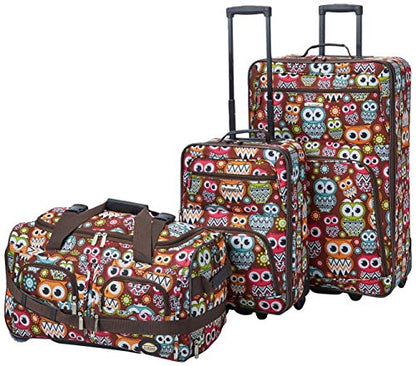 Rockland Vara Softside 3-Piece Upright Luggage Set,Expandable, Owl, 20 inch,22 inch,28 inch - color: OWL