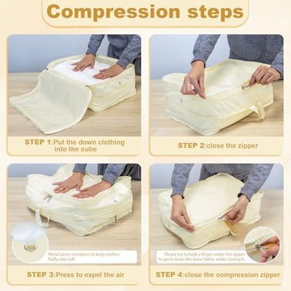 Packing Cubes for Travel Packing Organizers Compression Travel Cubes, Beige - color: Beige