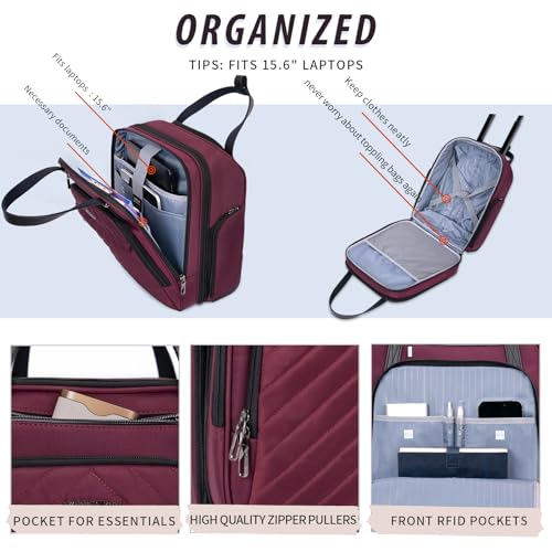VANKEAN 16" Underseat Rolling Suitcase Travel Business Lightweight - color: Burgundy