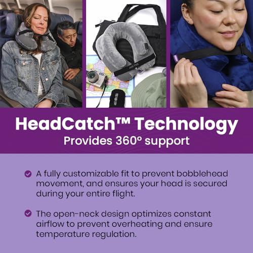 Cabeau Inflatable Travel Pillow – Air TNE – Adjustable, Lightweight, and Supportive for Sleeping on Airplanes, Trains, and Cars– Customized Fit and Compact Carrying Case (Slate Grey) - color: Slate Grey
