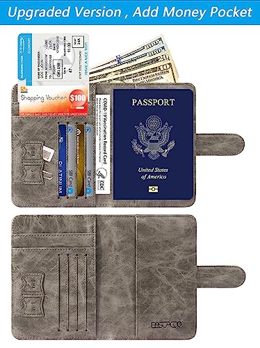 Passport Holder Cover Wallet RFID Blocking, Travel Essentials - color: Grey
