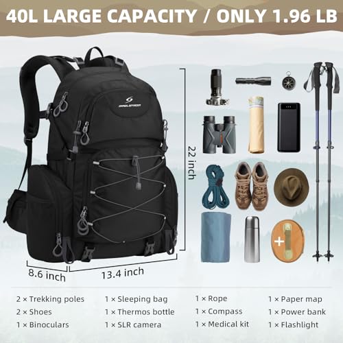 Maelstrom 40L Waterproof Hiking Backpack, Lightweight Travel Daypack - color: Black