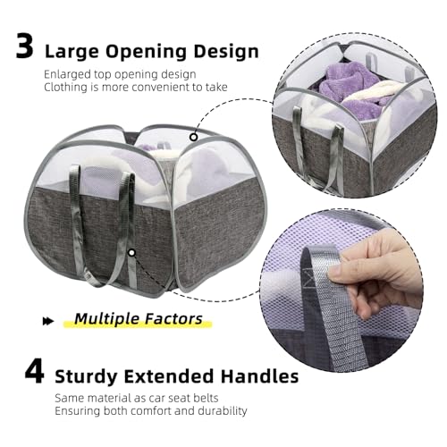 Collapsible Laundry Basket, 90L Tear Proof Mesh Pop-up Hamper 2PCS - color: Gray, size: Square-Tear Proof，2 Pack