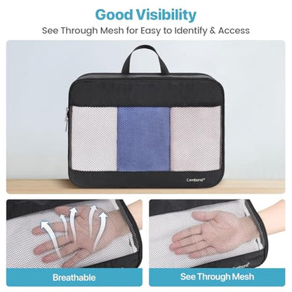 Cambond Double Sided Compression Packing Cubes - Expandable See Through Mesh Compression Cubes for Travel, Separate Clean and Dirty Clothes Efficient Packing Organizers for Road Trip, Cruise