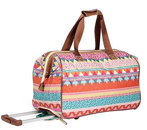 Lily Bloom Pattern 22 Inch Duffel Bag with 2-Rolling Wheels, Weekender Overnight Travel Lightweight Carry-On Suitcase For Women - color: On the Prowl