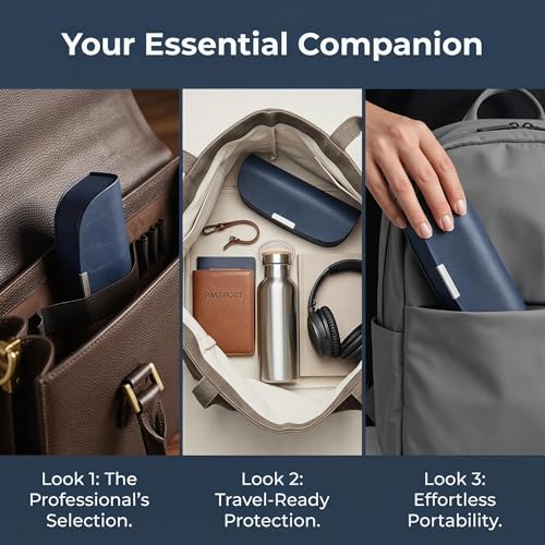 Glasses Case hard shell,3-in-1 Sunglasses Case & Eyeglass Case with Cleaning Cloth & Storage Pouch - color: Navy Blue, size: Large