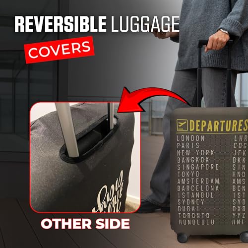 Reversible Travel Luggage Covers - 3 in 1 Design Carry on Cover - color: Charcoal Brown Departure Board, size: Large (65-71 x 43-48 x 26-30cm)