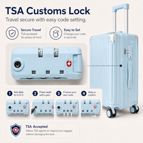 3 Piece Hardside Luggage Set with Spinner Wheels, TSA Lock, Lavender - color: light blue