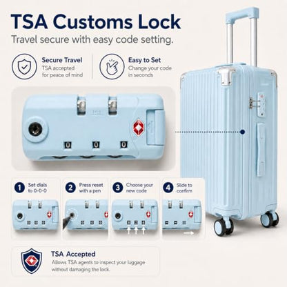 3 Piece Hardside Luggage Set with Spinner Wheels, TSA Lock, Lavender - color: light blue