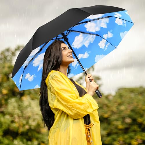 Strongest Windproof Travel Umbrella - Pro-Series, Heavy Duty Durable, Automatic Folding, Compact Lightweight Portable, Premium Grip, Fits Car & Backpack - color: Blue