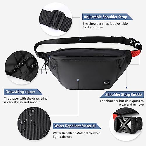 Fashion Large Crossbody Fanny Pack for Men Women,Waterproof Waist Bag fanny Packs belt bag sling bag with 5-Zipper Pockets,Carrying 7.9"phone,Black-Medium - color: B-Black-M
