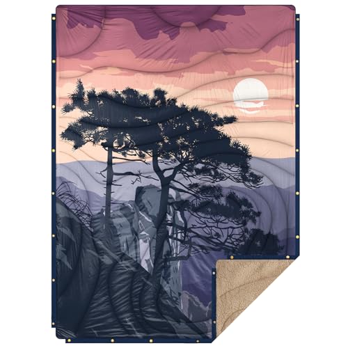 Large Camping Blanket with Sherpa Lining 78"x 56" - color: Rosy Red, size: 78 x 56 inches-Sherpa