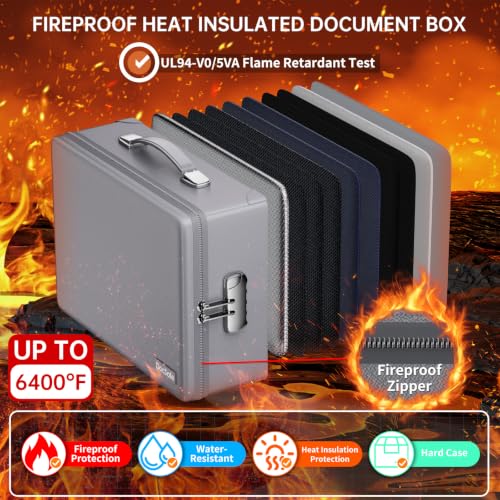 DocSafe 6400°F Fireproof Document Box with Lock, 10 Layers Heat Insulated - color: Grey