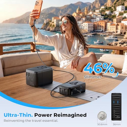 25W GaN Ultra-Thin International Travel Adapter (Midnight Black) - color: Midnight Black