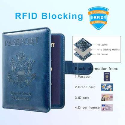 Passport Holder Cover, ACdream Protective Premium Leather RFID Blocking Wallet Travel Case for Passport/Credit Card/Air Ticket, - color: Dark Blue