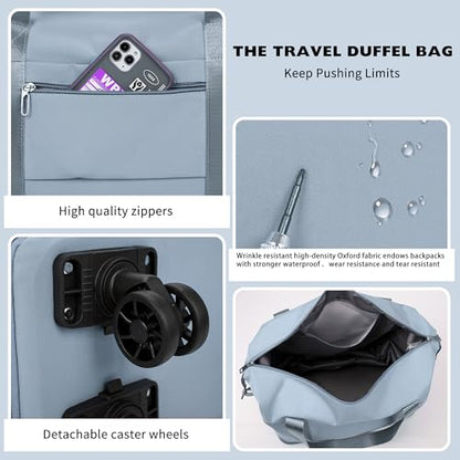 Travel Rolling Duffel Bag with Removable Wheels,Expandable Foldable Carry-On Luggage for Trip or Hospitalization - color: blue