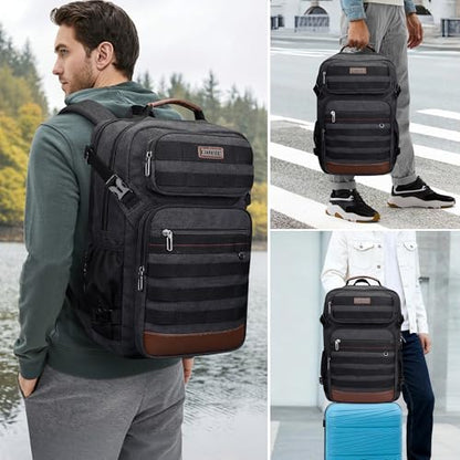 WITZMAN Canvas Travel Backpack for Men Multiple Pockets - color: Black