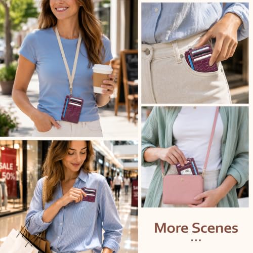 Coco Rossi Crocodile Wallet Women Slim Credit Card Holder with Keychain | Luxury Wallets, Alligator Print, RFID Blocking, ID Case, Small Minimalist, Womens Girls Gift, Plum Croc - color: A Plum Croc