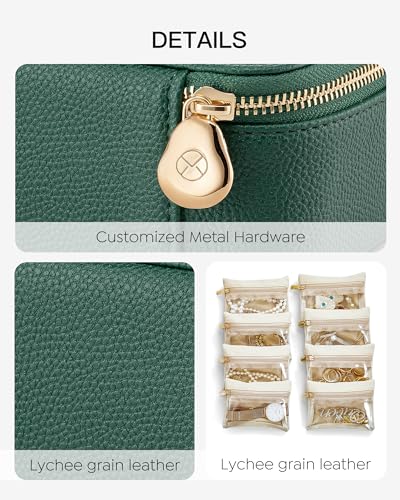 VLANDO Travel Jewelry Box with 8 Clear Velvet Zipper Pouches,Green - color: C.8 PCS Green