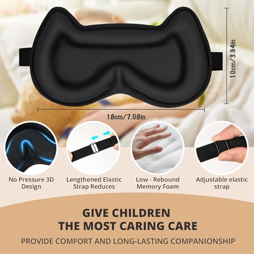 Kids Sleep Mask for Sleeping, Soft 3D Contoured Eye Mask for Kids - color: Black-kids