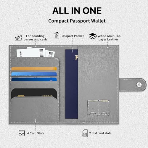 Genuine Leather Slim Passport Holder with RFID & Tracker Slot (Gray) - color: Gray