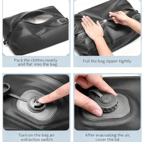 Vacuum Bag for Travel Organiser Packing Bag for Carry-On Luggage Backpack Suitcase Reusable Vacuum Seal Save Space Compression Bag with Built-in Pump & USB-C Charging (Dark Green) - color: Dark Green