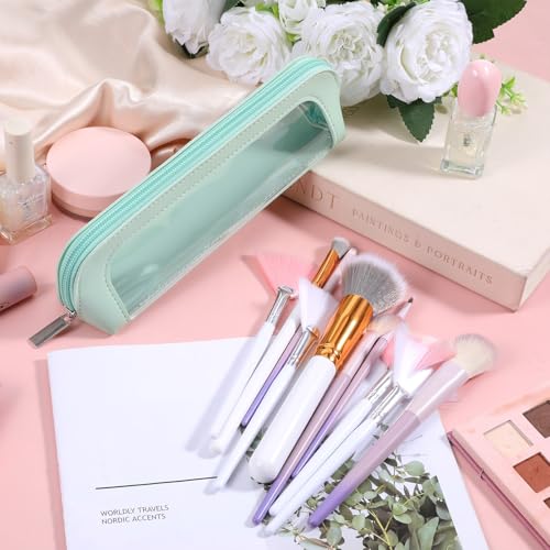 Psyqtsuary Small Clear Makeup Bag, PU Leather Travel Makeup Brush Bag - color: Light Green