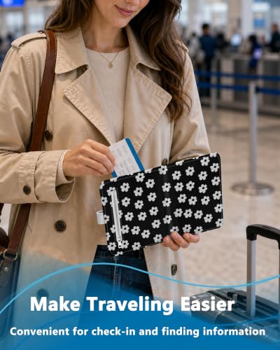 RFID Passport Holder with Tracker Slot, Leather Travel Wallet - color: Daisy