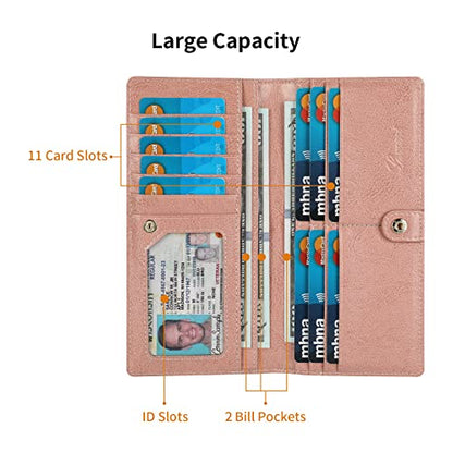 Lavemi Ultra Slim Thin Leather Women Wallet RFID Blocking Credit Card Holder Bifold Long Ladies Billfold - color: 1-waxed Dark Pink