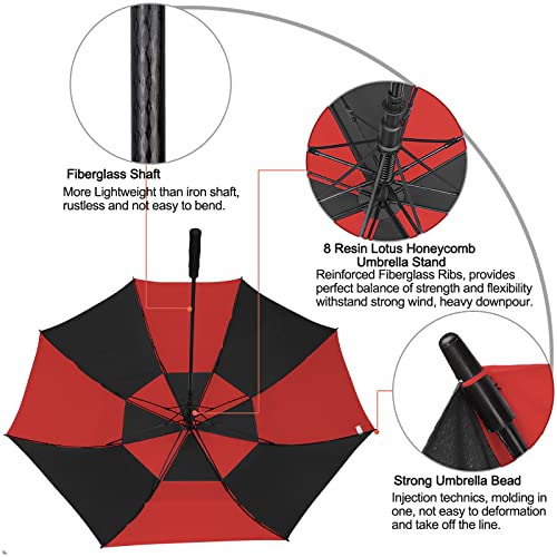 G4Free 47/54/62/68/72 Inch Golf Umbrella Windproof Auto Open Large Umbrella - color: Black/Red, size: 54 inch
