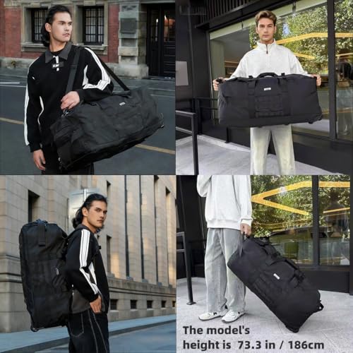 80L Travel Rolling Duffel Bag with wheels, Military Tactical Wheeled Foldable for Deployment Travel Camping Sports - color: Matte Black