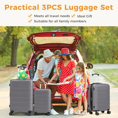 NEWBULIG 3 Piece Luggage Set, Expandable Suitcase with Spinner Wheels - color: Dark Grey, size: 3-PCS Set (20/24/28 Inch)