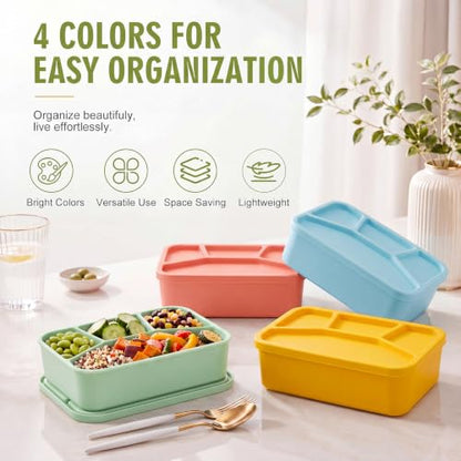 Ziliny 4 Pcs Silicone Bento Box Reusable Lunch Container, Bright Colors 1 - color: Bright Colors 1