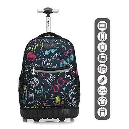 Tilami Rolling Backpack 19 inch Wheeled LAPTOP Boys Girls Travel School Student Trip, weekend - color: Navy