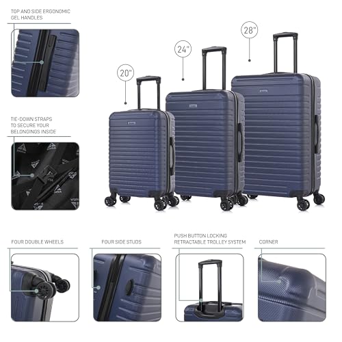 InUSA DEEP Luggage Set with Dual Spinner Wheels and Studs | Spacious Travel Suitcases with Ergonomic Handles | (20/24/28) 3 Piece Hardside Luggage Set | Blue - color: Blue, size: 3 Piece Set (20/24/28)