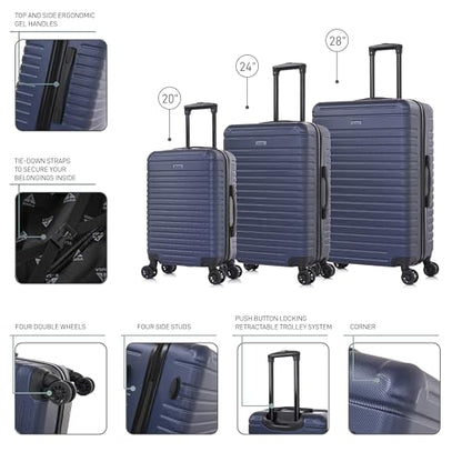 InUSA DEEP Luggage Set with Dual Spinner Wheels and Studs | Spacious Travel Suitcases with Ergonomic Handles | (20/24/28) 3 Piece Hardside Luggage Set | Blue - color: Blue, size: 3 Piece Set (20/24/28)