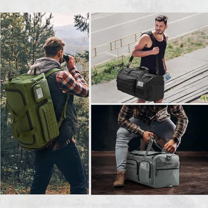 G4Free 3-in-1 Duffle Bag Travel Gym Sports, Large Tactical Duffel Backpack - color: Green
