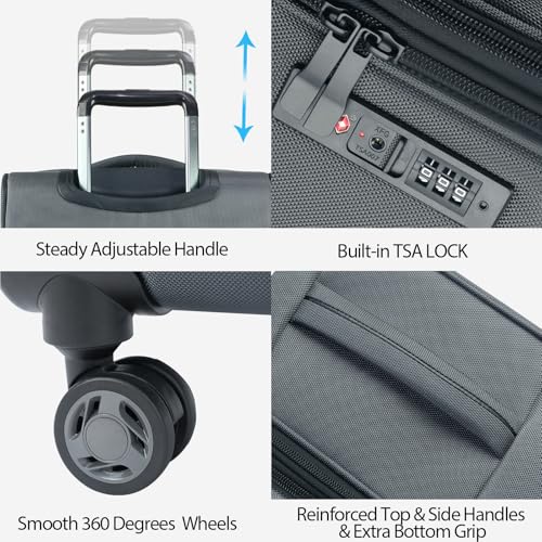 KROSER Softside Expandable Carry On Luggage with Front Business Pockets，20 Inch Suitcases with Spinner Wheels & Built-in TSA Lock, Durable Suitcase Rolling Luggage with USB Port, Grey - color: Grey-20, size: 20 inch
