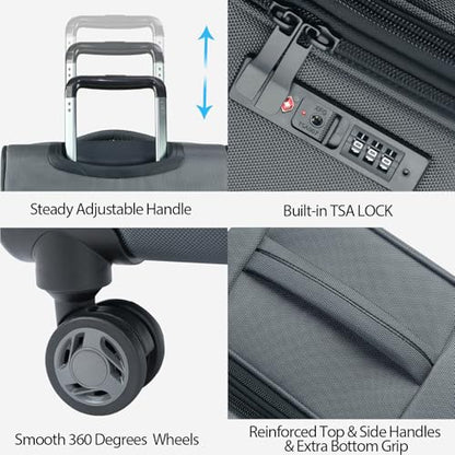 KROSER Softside Expandable Carry On Luggage with Front Business Pockets，20 Inch Suitcases with Spinner Wheels & Built-in TSA Lock, Durable Suitcase Rolling Luggage with USB Port, Grey - color: Grey-20, size: 20 inch