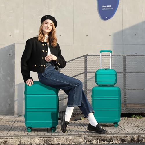 Kono Carry On Luggage Set Airline Approved with Spinner Wheels - color: Turquoise, size: 2-piece Set (12/20)