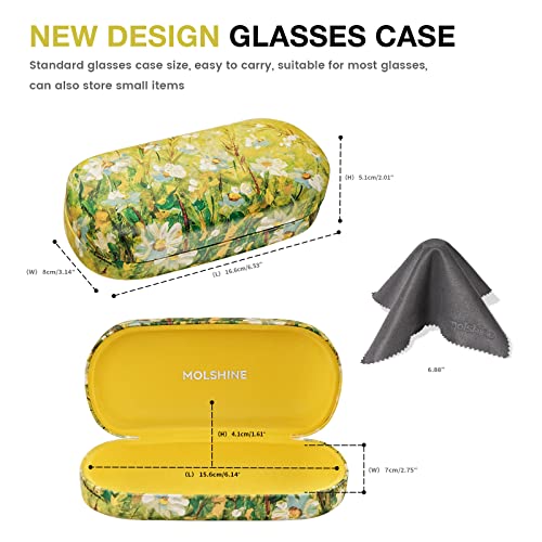 molshine Hard Shell Sunglasses Case,Classic Large Glasses Case for Women Men,Sunglass Eyeglasses - color: Yellow Daisy