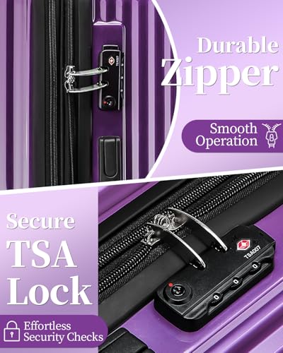 Checked Luggage, 24 Inch Hardside Suitcase, Lightweight Hardshell with TSA Lock, Large Suitcase with Spinner Wheels - color: GlossyPurple, size: M(checked-24")