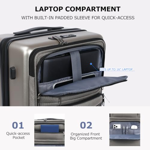 VANKEAN 20 Inch Expandable Hardshell Spinner TSA USB Port Carry-On Approved - color: CHAMPAGNE