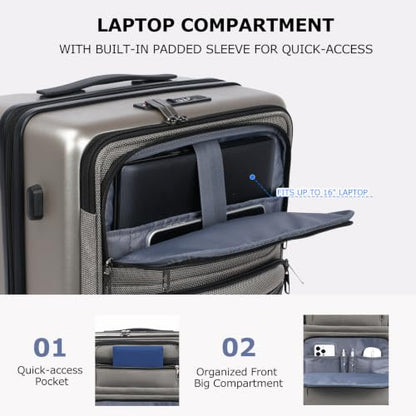 VANKEAN 20 Inch Expandable Hardshell Spinner TSA USB Port Carry-On Approved - color: CHAMPAGNE