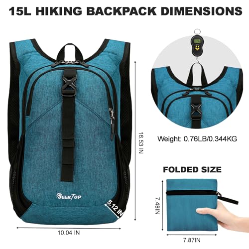 Seektop 15L Small Hiking Backpack for Women Men, Lightweight Hiking Daypack - color: Teal Blue, size: 15L